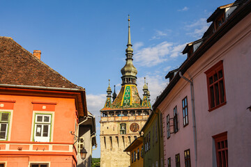 Famous Clock Tower in Historic Sighisoara, Mures County, Romania – Medieval Landmark and Cultural Heritage	