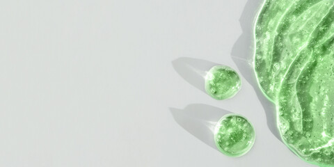 Green cosmetic smear gel texture on a white background