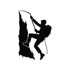 Fototapeta premium Silhouette of a skilled rock climber ascending a steep rock face