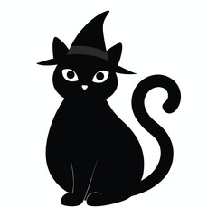 Cute Black Cat Wearing a Witch Hat Halloween
