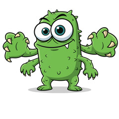 A goofy and spiky green cartoon monster with wide, expressive eyes and sharp claws, striking a playful pose.

