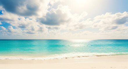Fototapeta premium A breathtaking view of a pristine beach with crystalclear turquoise water under a bright sunny sky