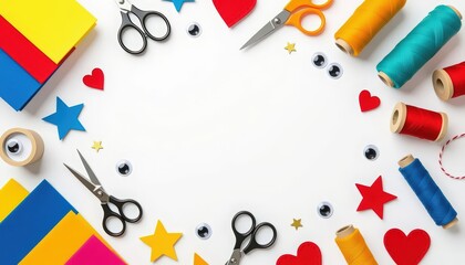 DIY Craft Kit Flat Lay &ndash; Colorful Felt & Tools