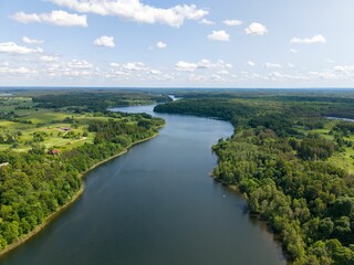Aerial view of Asveja Lake with clear waters in Lithuania