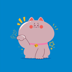 Maneki-neko, a kawaii  japanese cat with its left paw raised up.