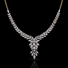 Fototapeta premium Sparkling silver diamond necklace isolated on white for luxury jewelry fashion