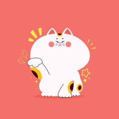 Maneki-neko, a kawaii  japanese cat with its left paw raised up.