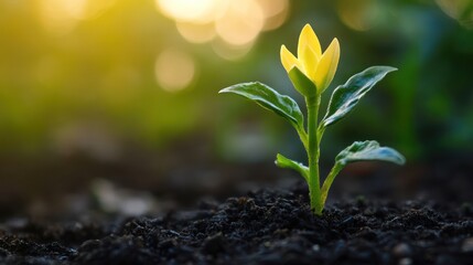 Sunrise seedling growth soil nature background hope