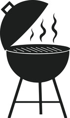 Black silhouette of a charcoal grill with steam rising from the grate