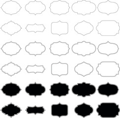 Collection of ornate decorative frames and labels with unique shapes and borders