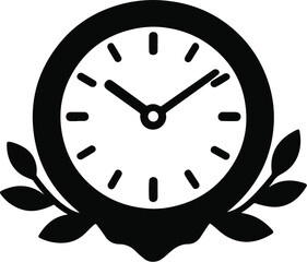 Leaf-Adorned Clock Silhouette at 10:10
