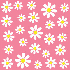 Seamless Pattern Of White Daisy Flowers With Yellow Centers On Pink Background