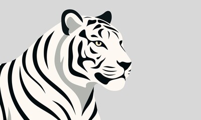 Minimalist illustration of a white tiger in side profile. Clean black and white design ideal for wildlife themes, graphic design, and educational use.