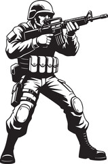 Soldier In Full Combat Gear Holding Assault Rifle In Action Pose
