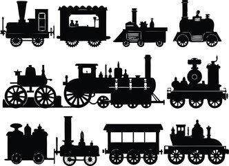Obraz premium Collection of Vintage Train Silhouettes A Nostalgic Journey Through Railway History