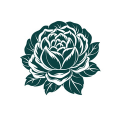 Vintage-inspired silhouette icon of a blooming peony flower with detailed petal layers in Adobe Illustrator Artwork