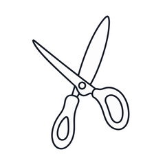 Minimalist black and white scissors icon on plain white background, design