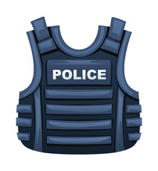 Police bulletproof vest, a protective garment worn by officers for safety during dangerous situations. Vector cartoon illustration