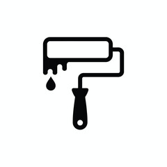 Paint roller with dripping paint black and white vector icon
