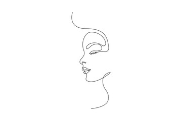 Minimalist female face outline in one line style vector illustration for modern artwork