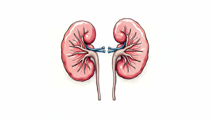 Detailed Illustration of Human Kidneys on White Background