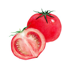 トマト 赤　野菜 断面　水彩 イラスト