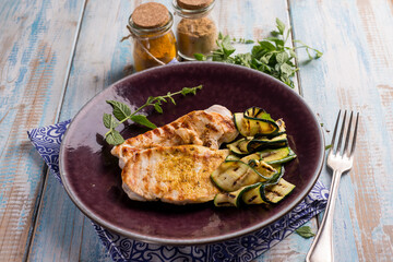 grilled chicken breast with grilled zucchinis