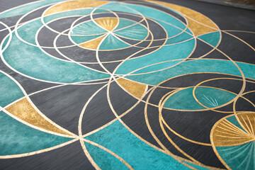Abstract Geometric Chalk Poster with Teal and Gold Circles