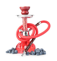 Red traditional hookah and blueberries isolated on white