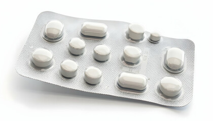 Pills in a Blister Pack Isolated on White Background for Healthcare Concepts