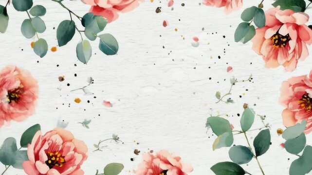 Romantic Peony Watercolor Frame Animation.