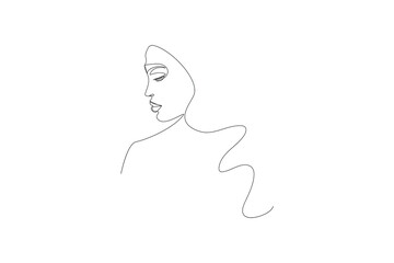 Minimalist female face outline in one-line style vector illustration for modern artwork