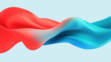 Abstract Fluid Forms: Red and Blue Waves on Light Blue Background