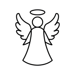 Simple Line Drawing of an Angel with Halo and Wings