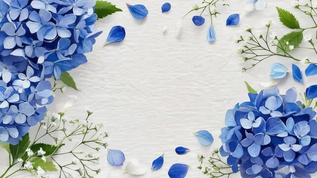 Blue Hydrangea Floral Frame Background Animation.