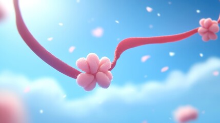 Dreamy Pink Blossoms Floating in a Soft Blue Sky, Artistic Rendering.