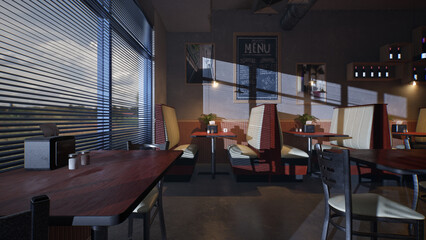 コーヒーショップの目覚めの窓辺