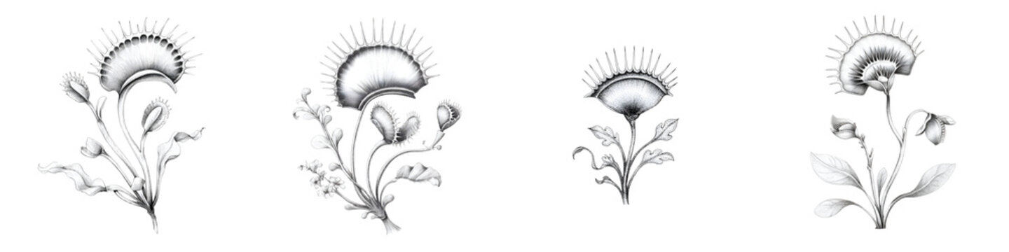 Whimsical Venus Flytrap Illustration Collection on White Background