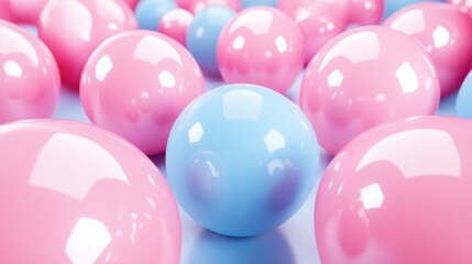Pastel Pink and Blue Spheres: Abstract 3D Render of Glossy Spheres