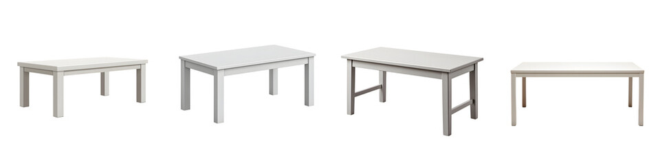 Set of Simple White Tables on White Background