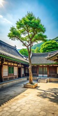 Fototapeta premium Serene courtyard with ancient Korean architecture