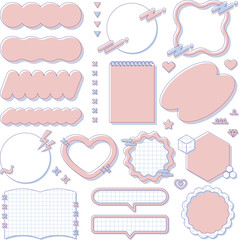 cute y2k frames set, decoration, fancy, pop, blank, pink, blue / ゆるふわで可愛いy2kフレームセット 装飾 飾り枠 ファンシーポップ ピンク 青 文字なし