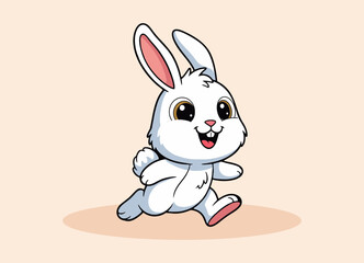 cute little rabbit with big eyes running and smiling happy