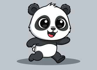 cute little panda with big eyes running and smiling happy