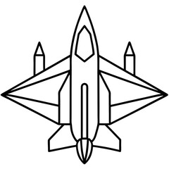 Top View Fighter Jet Line Art Vector