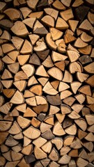 Stacked Firewood Texture Background Warm Wood Tones.