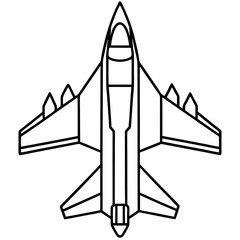 Top View Fighter Jet Line Art Vector