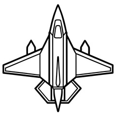Top View Fighter Jet Line Art Vector