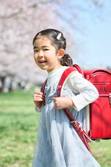 桜の下で笑顔の新入生