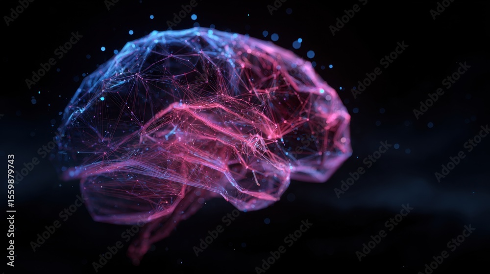 Poster abstract brain network: a mesmerizing visualization of interconnected nodes and lines, representing 